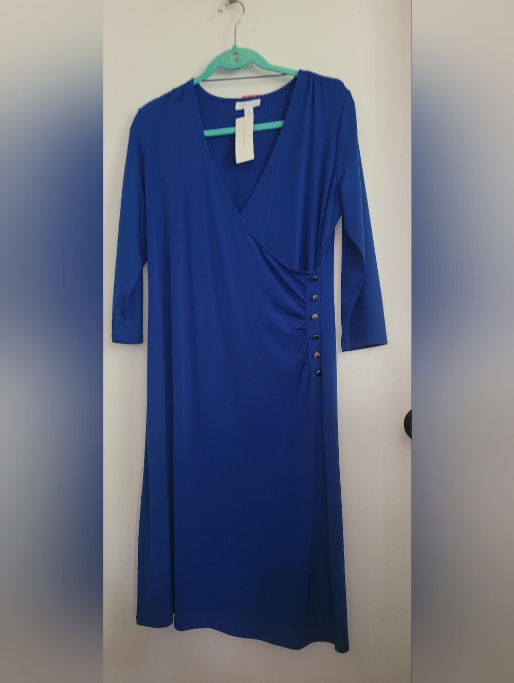 NEW NWT Charter Club Navy Intrepid Blue Side Button Ruched Accent Vneck